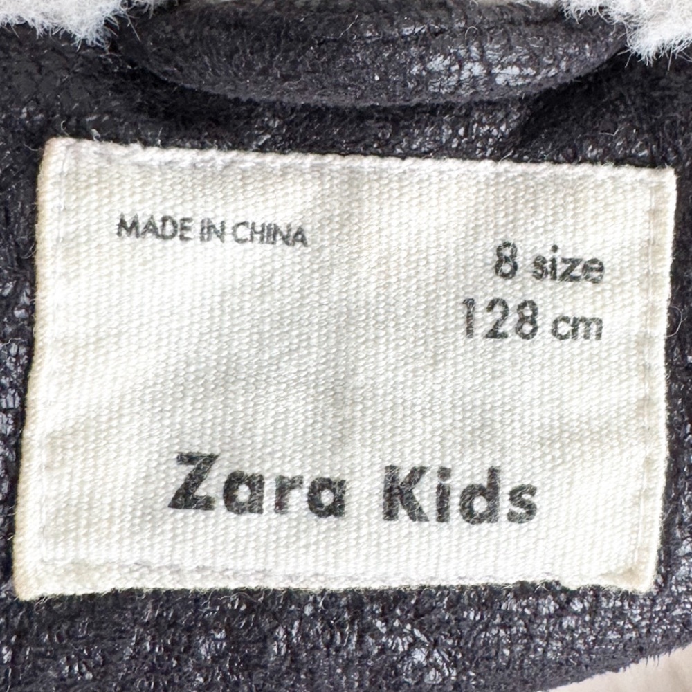 Zara Kids Black Faux Leather Aviator Moto Jacket Size 8 128cm Sherpa Lined - Picture 3 of 13